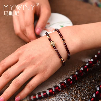 

Fashion Handmade natural garnet bracelet women,Luxury vintage elastic bracelet, Ethnic red stone ethnic bracelet