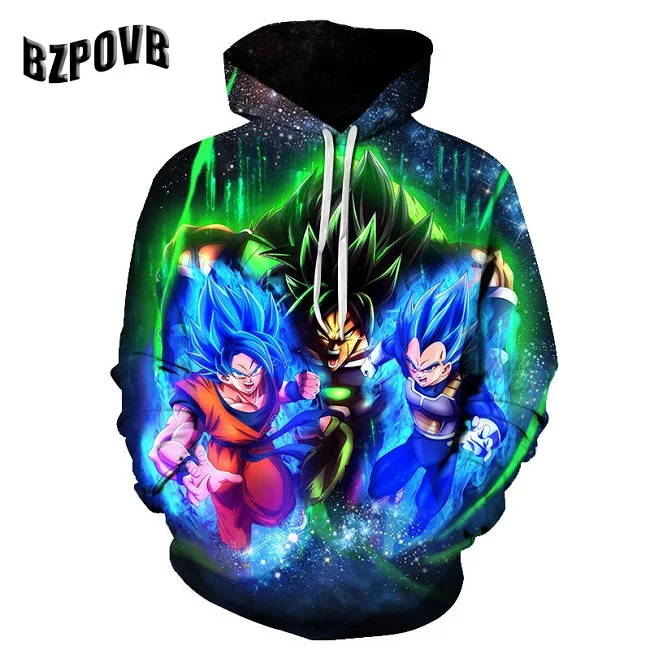 Dragon Ball Супер Broly 3D толстовки Толстовка мужская мода мультфильм аниме Печатный пуловер с круглым вырезом длинным рукавом Толстовка уличная
