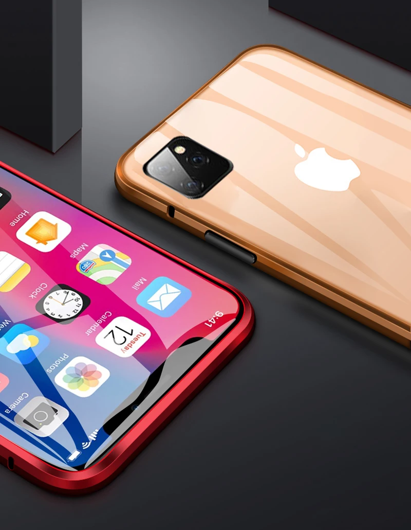 Magnetic Metal Double Side Glass Phone Case For iphone 11 Pro XR X XS Max 360 3