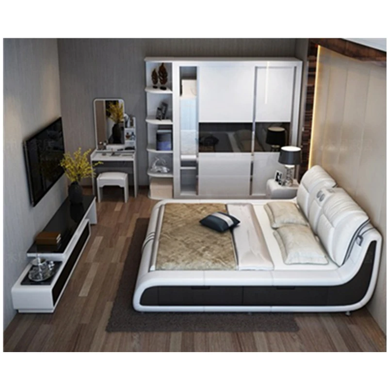 Factory price bedroom furniture multifunctional storage bed with massage music design of leather bed