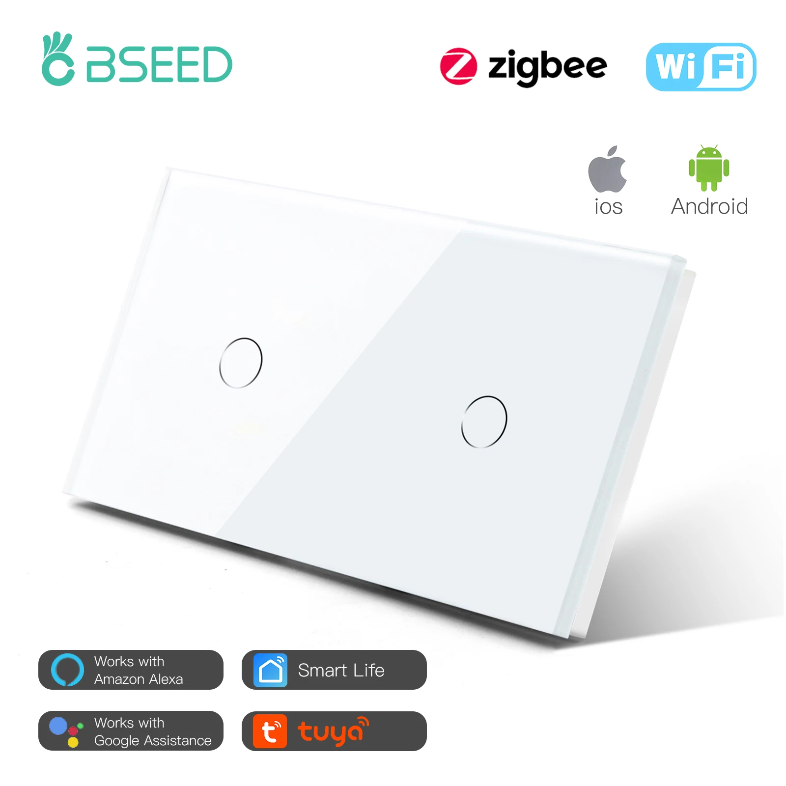 Настенный сенсорный выключатель BSEED Zigbee беспроводной смарт-переключатель с 1/2/3
