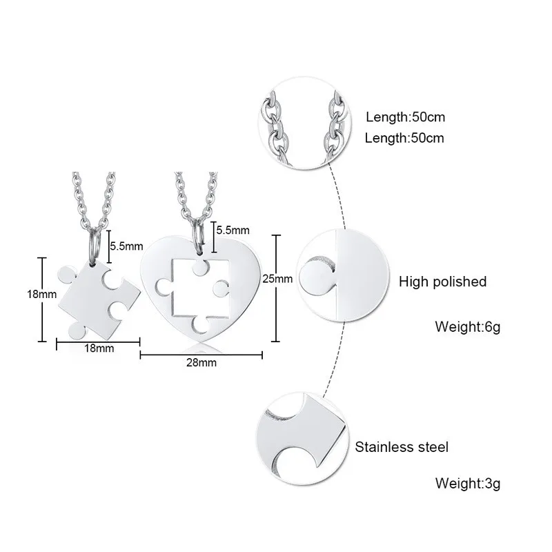 ZORCVENS 2 шт./компл. сердце кулон с дизайном в виде пазла для женщин мужчин никогда не выцветает из нержавеющей стали парные ожерелья Подарок на годовщину