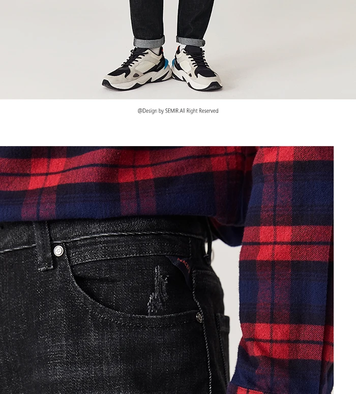 Мужские джинсы SEMIR, новинка, зимние обтягивающие штаны, черные Стрейчевые корейские штаны для взрослых, модные, качественные, цветные