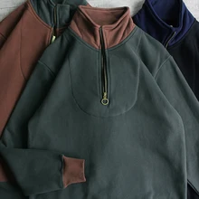 

Autumn Winter American Style Hoodies Men's Fashion Turtleneck Loose Solid Color Pullover Plus Velvet Thickened Sports Couple Top