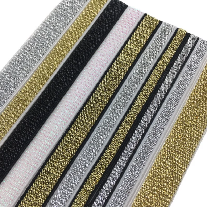 Logo Kmsshop Glitter Gold Silver Elastic Bands 10 mm 15 mm 25 mm 40 mm Elastic Strap Dress Trousers Sewing Lace Trim DIY Accessories Simple and Practical Product 