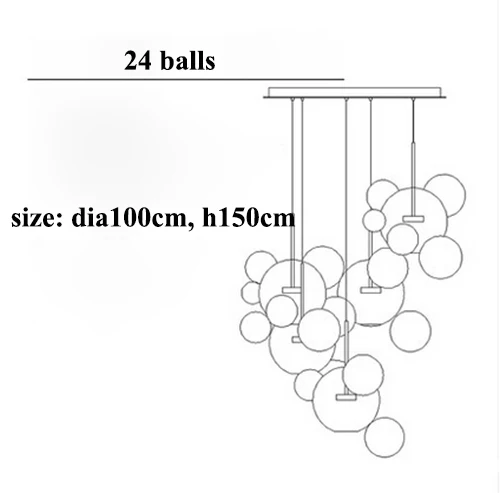 24 balls round base Современные стеклянные Пузырьковые люстры, освещение для столовой, кухни, остров, медная металлическая светодиодная люстра, лампа для гостиной, подвесные светильники - Цвет абажура: 24 balls round base