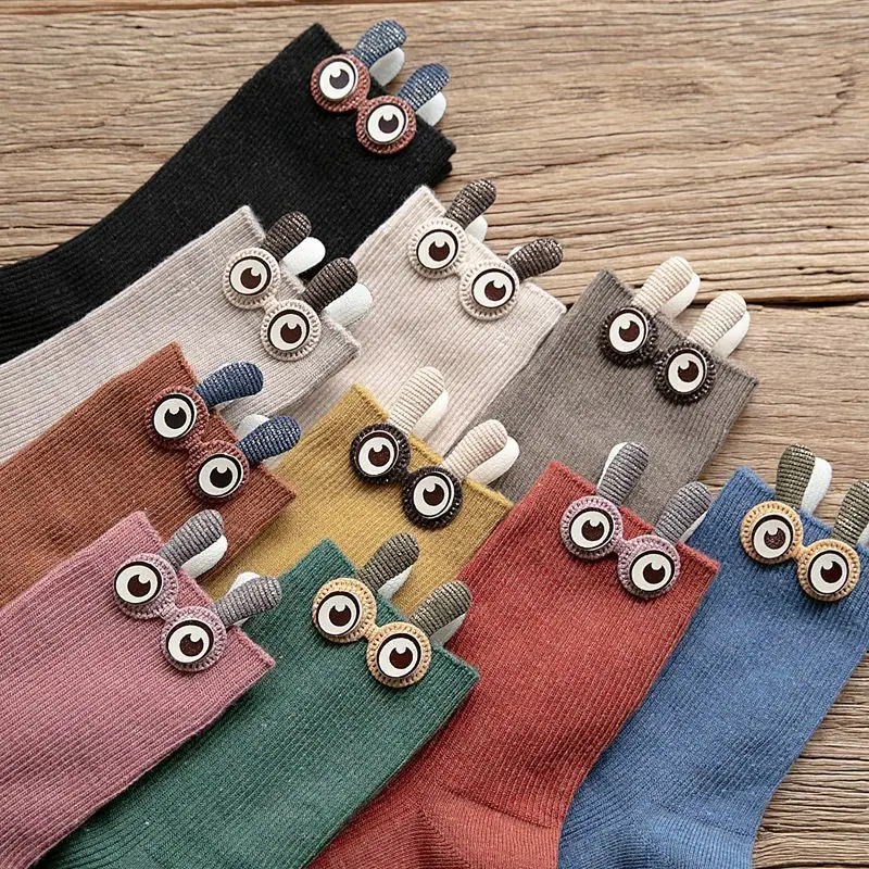 10 пара/лот, носки с большими глазами, женские носки, милые Мультяшные забавные носки на осень и зиму