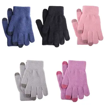 

Womens Mens Winter Thick Coral Vevet Warm Knitted Gloves Solid Color Magic Touchscreen Texting Elastic Cuff Cold Weather Mittens