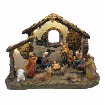 

Christmas Nativity Scene House Set 9 Figurines with LED Light Battery and USB Operated