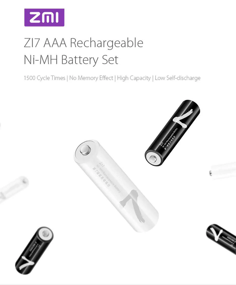 Xiaomi ZMI ZI7 ZI5 AAA 700mAh AA 1800mAh 1,2 V перезаряжаемый Ni-MH аккумулятор и зарядное устройство для AA и AAA