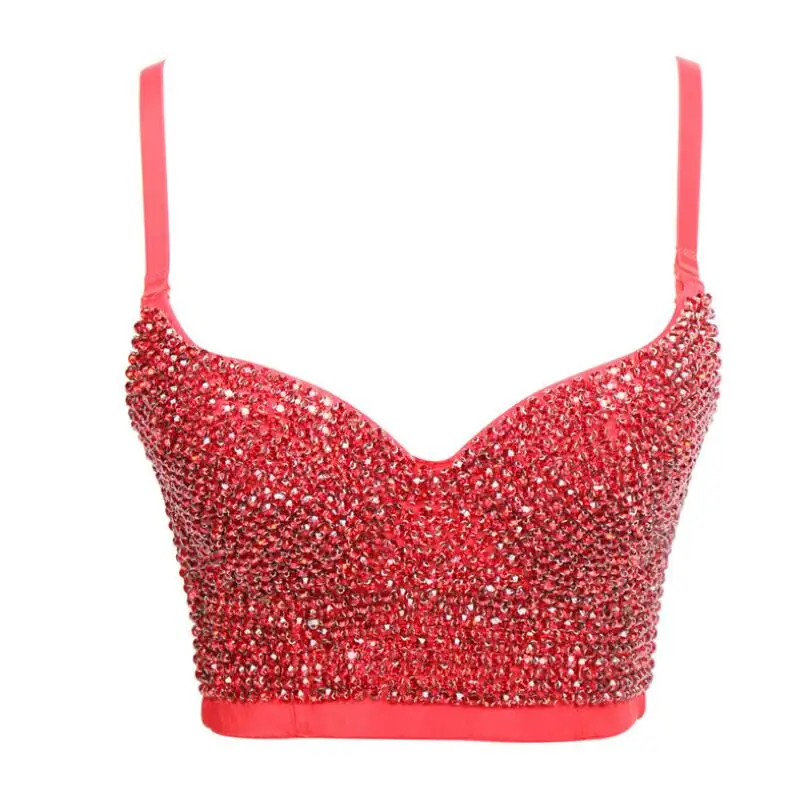 2021 Sexy Rhinestone Crop Top Rave Festival Glitter Bustier Silver