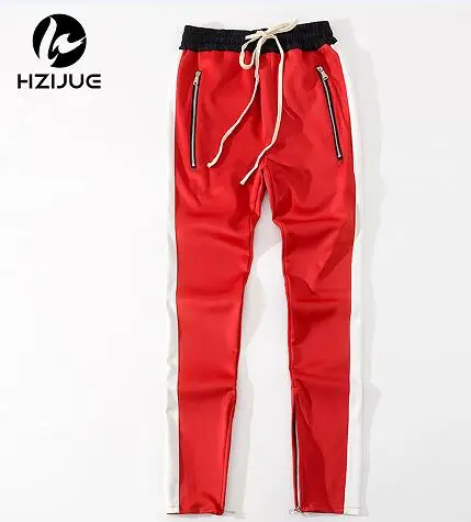 Red HZIJUE, высокое качество, новинка, осенние мужские спортивные штаны с боковой полосой, на молнии, штаны для бега, эластичная талия, винтажные повседневные штаны - Цвет: Red
