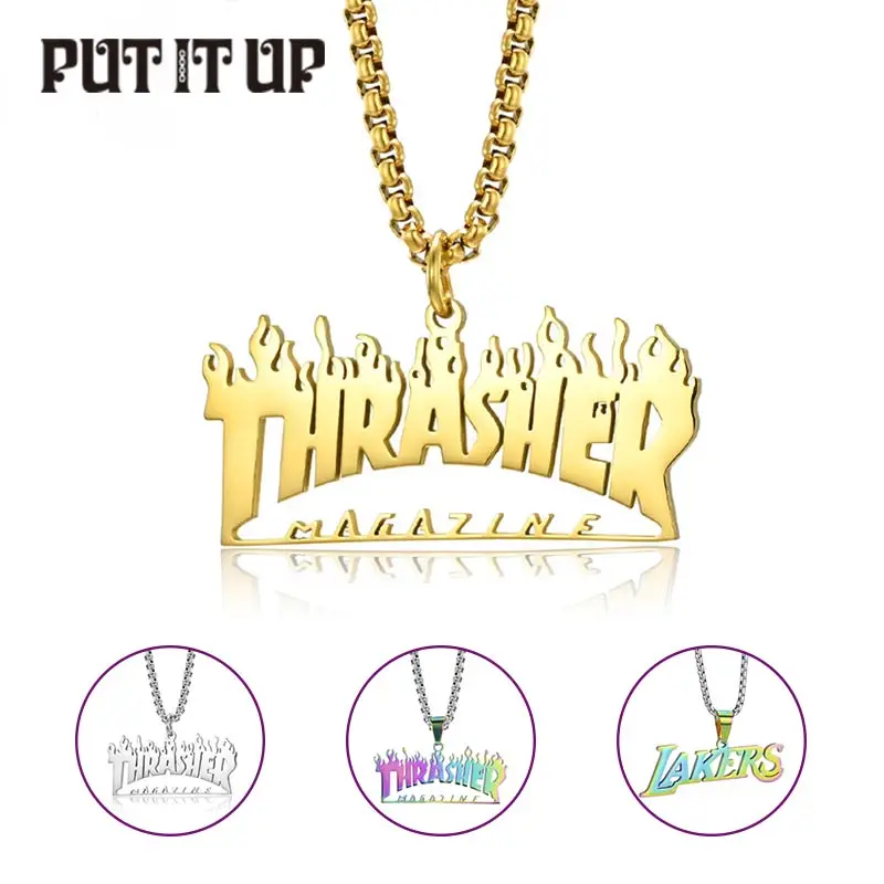 Ожерелье с подвеской в стиле Thrasher из титановой нержавеющей стали модная подвеска