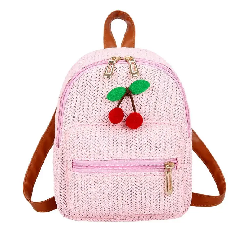 Соломенный женский рюкзак с цепочкой, мини-сумки на плечо, тканевый полая пляжная сумка для девочек, школьный ранец, Модный женский маленький рюкзак, рюкзак - Цвет: pink