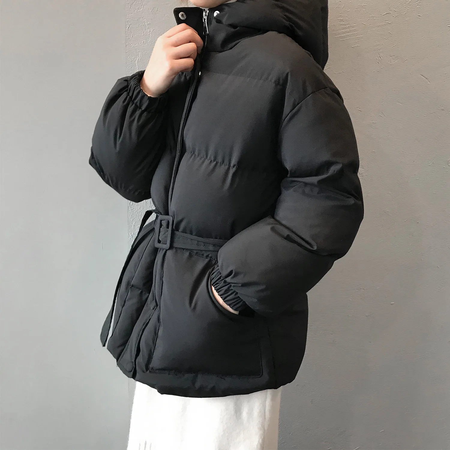 winter Korean version loose student hooded cotton coat women's waist warm bread jacket women jacket