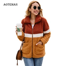 Autumn Winter Faux Fur Coat Women Casual Loose Teddy Coat Female Thick Warm Turn-down Collar Patchwork Fur Jackets Outwear