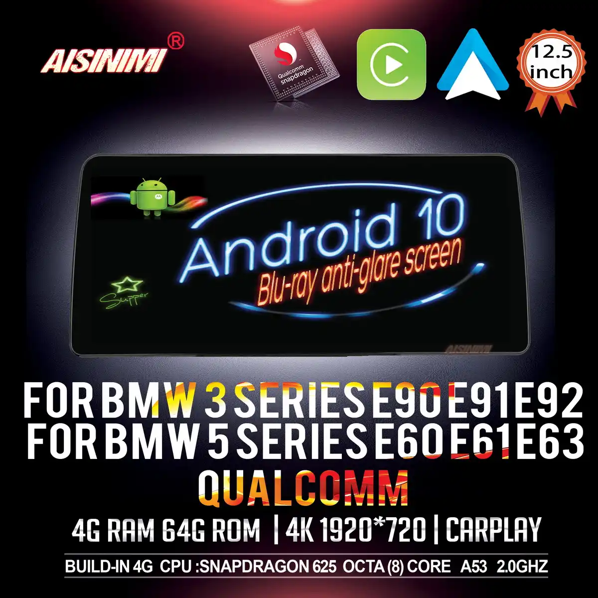 Aisinimi 12 5 Android 10車のdvdナビプレーヤーbmw 3シリーズe90 E91 E92 M3 5シリーズe60 E61 E63 E64オーディオgpsステレオ Car Multimedia Player Aliexpress