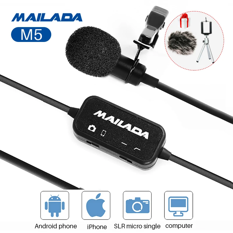 

PC/Phone/Camera Microphone Record Lavalier Lable Clip Microphone 3.5MM Audio Video Interview Microphone for DSLR iPhone Andriod