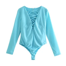 

Hot Sale Women Deep V Neck Hollow Threading Rope Knitted Bodysuits Casual Female Long Sleeve Slim Tops T1577