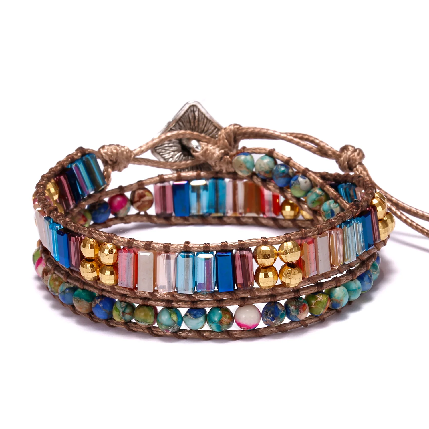 

New Style 35-40cm Adjustable Natural Stone Wrap Bracelets 2 Layers Crystal Beaded Rope Braided Bracelet Jewelry for Women Men