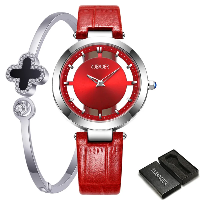 Red-Bracelet-Box OUBAOER наручные часы для девочек женские модные часы с браслетом Femme женские часы кварцевые наручные часы Relogio Feminino - Цвет: Red-Bracelet-Box