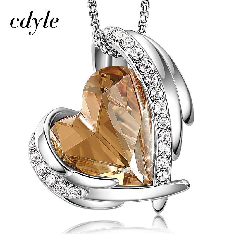 Cdyle, классика, 12 цветов, Крыло ангела, розовое хрустальное сердце, горка, подвеска, ожерелья с блестящим цирконием для женщин, вечерние, аксессуары - Окраска металла: Caramel N1751L-S