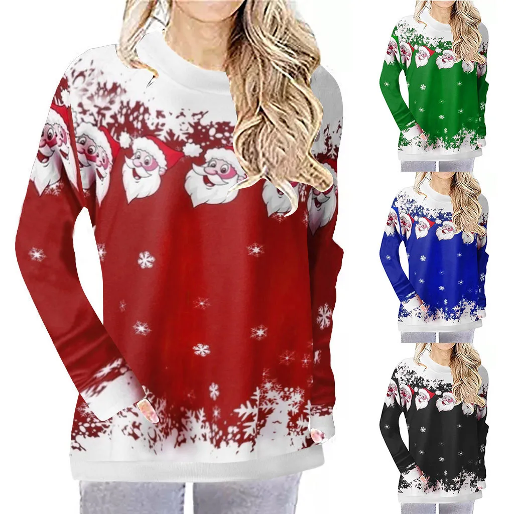 

Christmas Women Print Tops Hooded Sweatshirt Pullover Shirt Fashion Long Sleeve O-Neck Slim Fit korean style Sweatshirts tops