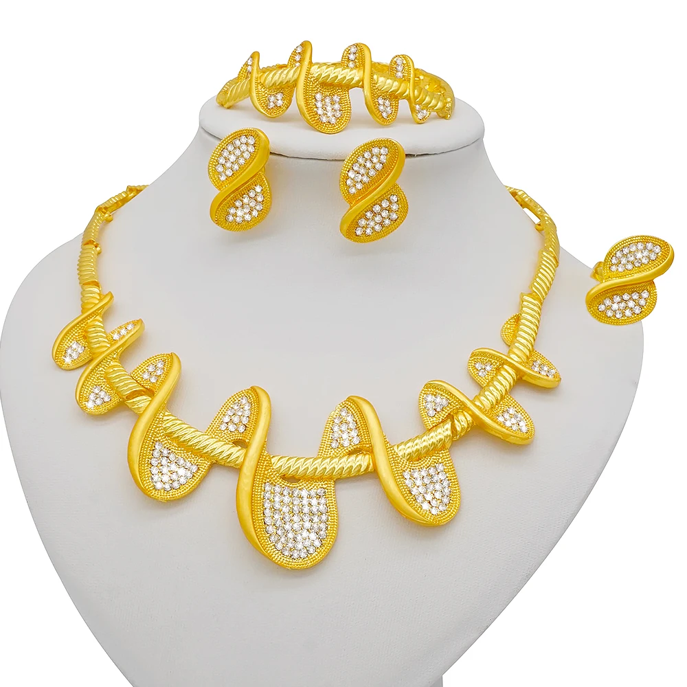African Women Big Necklace Women Jewelry Sets Jewelry Set For Women Gold Color Elegant Arab/Ethiopian Bridal Wedding/Party Gifts