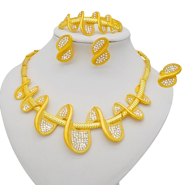 African Women Big Necklace Women Jewelry Sets Jewelry Set For Women Gold Color Elegant Arab/Ethiopian Bridal Wedding/Party Gifts BJ873