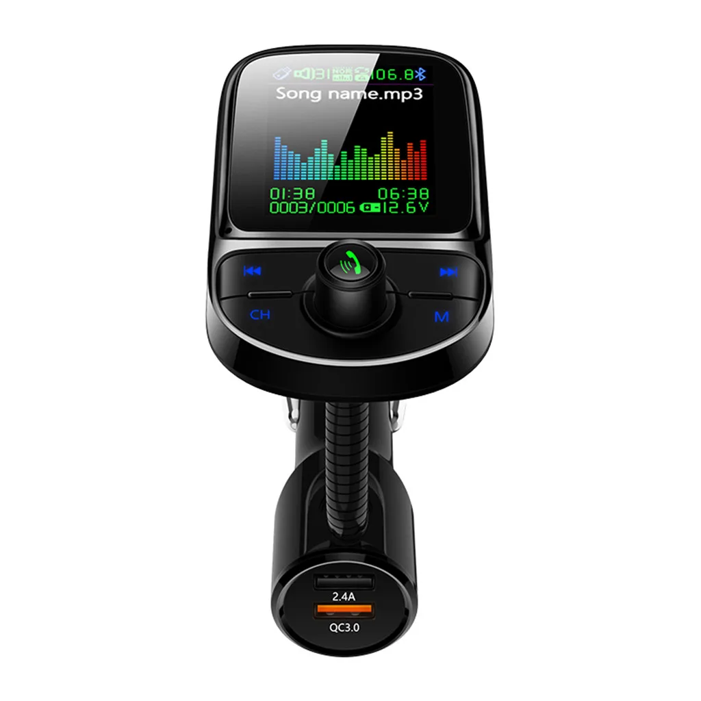 Цветной экран fm-передатчик беспроводной Bluetooth громкой связи автомобильный комплект 360 Вращающийся Автомобильный MP3 аудио с 2.4A двойное зарядное устройство usb