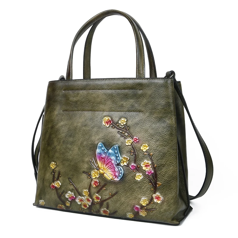 Женская сумка-мессенджер из натуральной кожи с цветочным рисунком в стиле ретро, женская сумка-тоут из натуральной кожи с тиснением