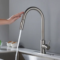 Touch Kitchen Faucet with Pull Down Sprayer Modern Single Hole Kitchen Sink Faucet  Brushed  Nickel