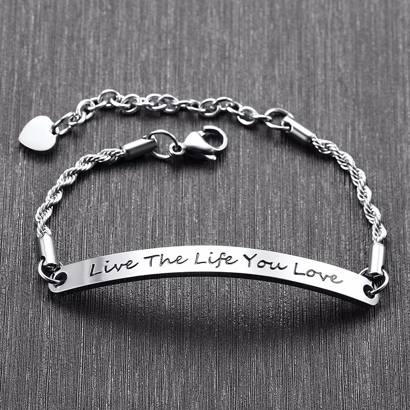 Vnox Women Inspirational Quote Bar Bracelets Personalized Engraved ID Bangles for Lady Female Girl Sister BFF Friends Gifts - Окраска металла: BR-710S