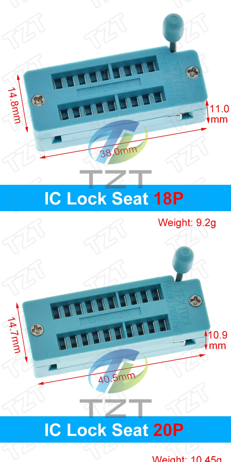 TZT 1/3PCS 14 16 18 20 24 28 32 40P Pin 2,54 MM Grün DIP Universal ZIF IC Sockel Test Solder Typ IC lock seat ringing sockel – Detail 4