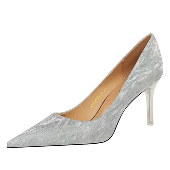 

Sexy banquet high heel women's shoes fine heel high heel shallow mouth pointed sequins single shoes