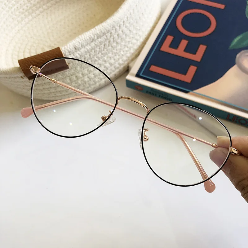 BLACK ROSE GOLD Компьютерные очки для женщин и мужчин, круглые оправы для очков, прозрачный синий светильник, очки для близорукости, оправы для очков, винтажные прозрачные линзы - Цвет оправы: BLACK ROSE GOLD