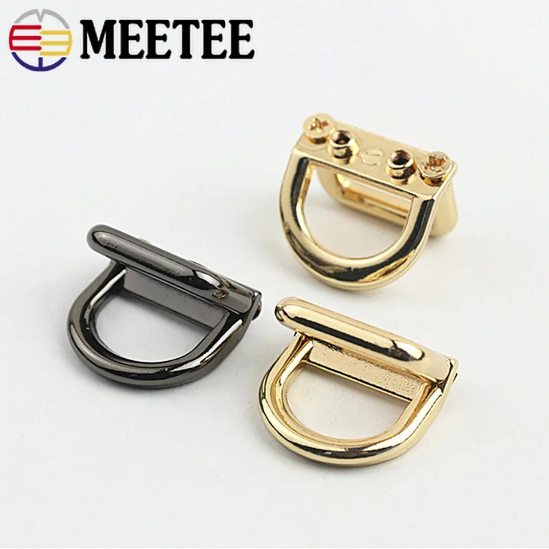5/10Pcs 17mm Metal D Ring Hook Square Double Rings Buckle Screw Hang