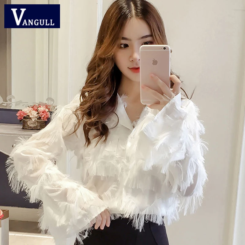Vangull женские рубашки с длинным рукавом Милая футболка кисточками свободные