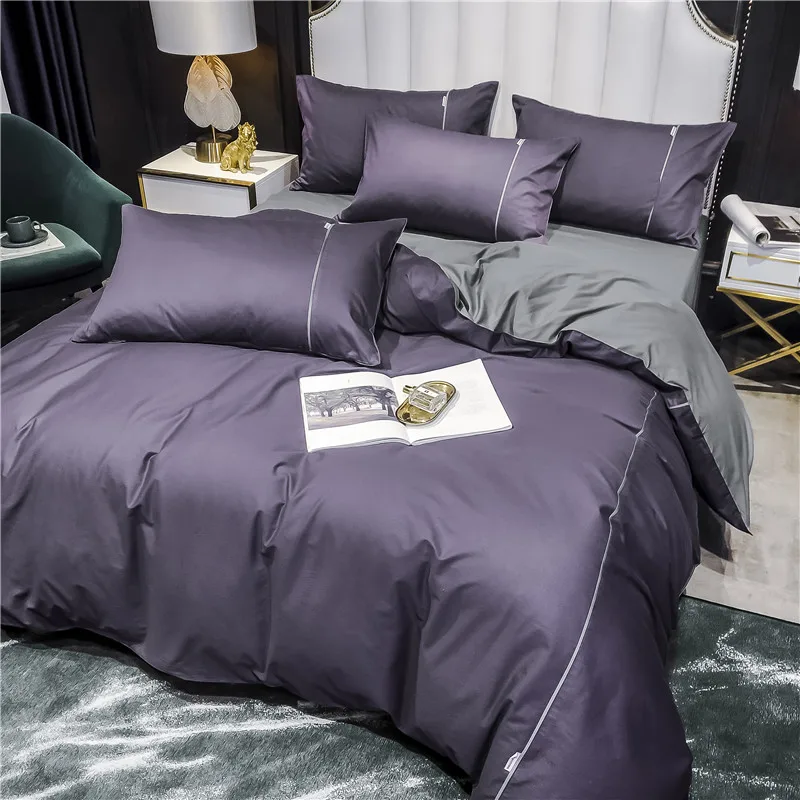 

Hotel solid pure color luxury cotton craft Bedding Sets Full Queen King Size Duvet Cover Bed/Flat Sheet Fitted Sheet set