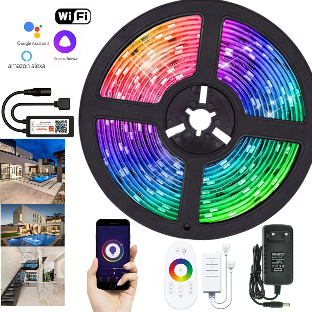 LED Strip Lights WIFI Smart Controller 5050RGB No waterproof Home Decoration Ribbon String Remote phone Intelligent Voice Diode | Лампы и