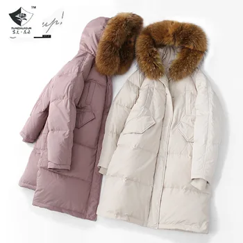 

big raccoon fur collar white duck down jacket women's long clothing thickened warm winter women's down coat woman parkas