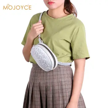 

Waist Bags Women Black Silver Fanny Pack Laser Oval Chest Pack Women Belt Crossbody Fanny Bag PU Shoulder Waist Bags