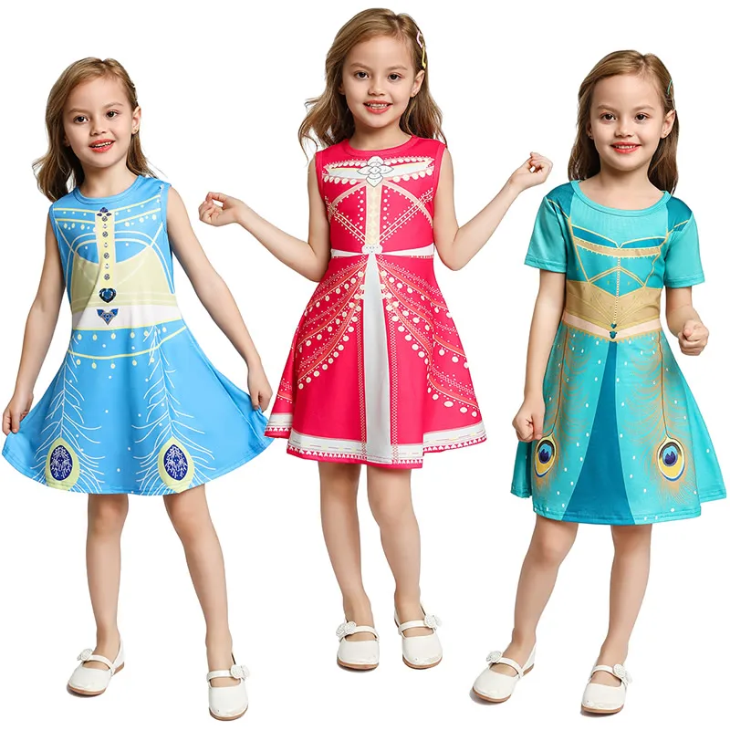 Aladdin Princess Dress Up Dresses For Girls Toddler Film Role Makeup Costume Arabian Traditional Pattern 3D Print Frocks | Детская