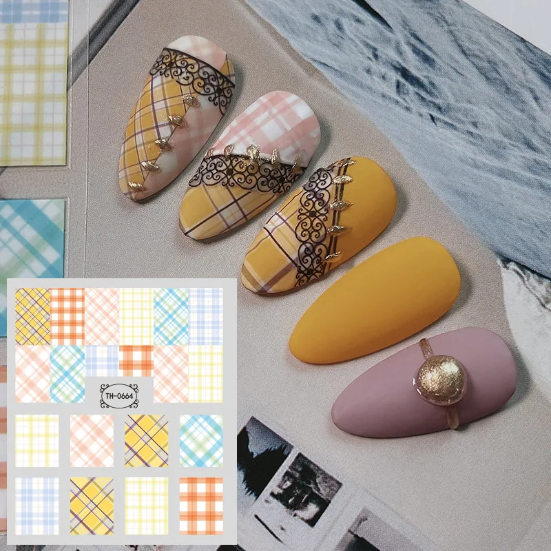 Plaid Image Nail Art Sticker 3D Self-Adhesive Colorful Retro Design Foil Tips For Decoration Many Patterns | Красота и здоровье