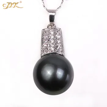 شراءJYX رائع 13.5 مللي متر اللؤلؤ قلادة من Tahitian الأسود الطبيعي جولة تاهيتي سلسلة 925 قلادة فضية