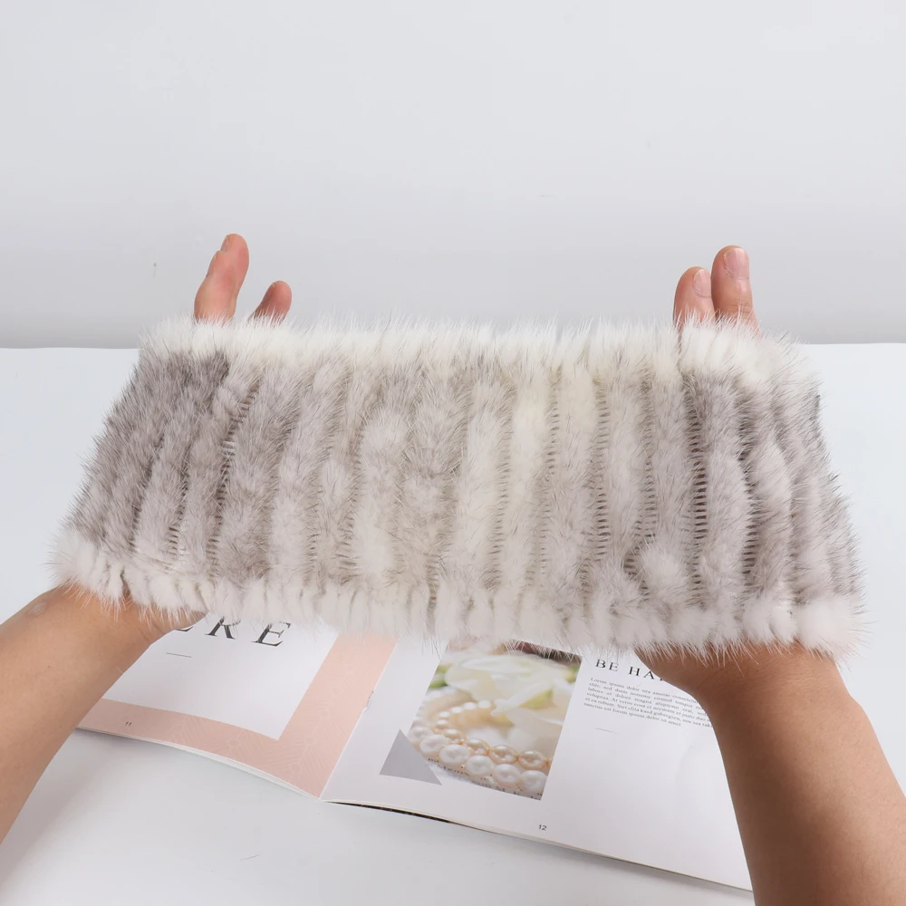 Women Knitted Real Mink Fur Wrap Scarves Winter Lady Warm Knit Natural Mink Fur Ring Scarf Girls Luxury Real Mink Fur Headband - Scarf pic