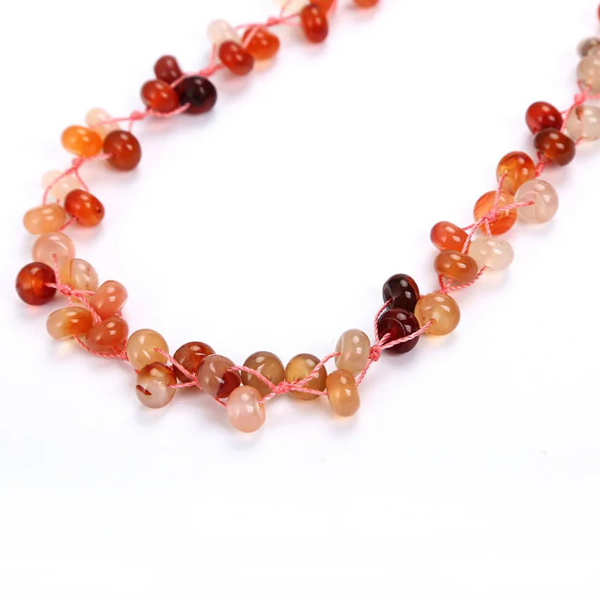 

FYJS Unique Handmade Weave Carnelian Pendant Long Beads Chain Necklace for Elegant Women Jewelry
