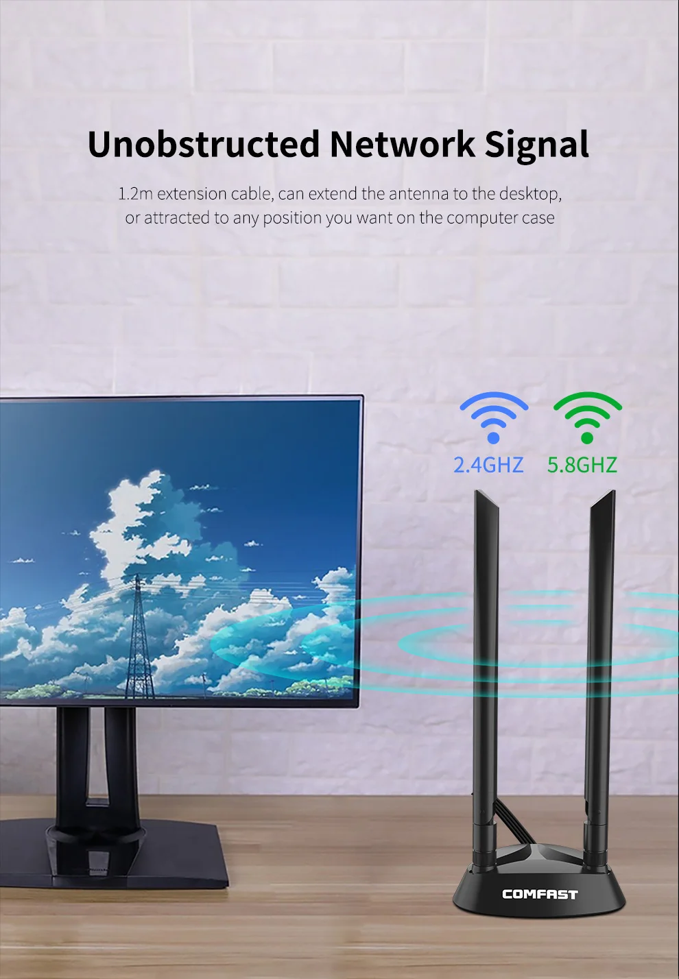 

WiFi Antenna Extension High Gain 2.4+5.8G SMA 1.2M Cable Magnetic Base for PCie Wi fi Card Adapter Wireless Router Access Point