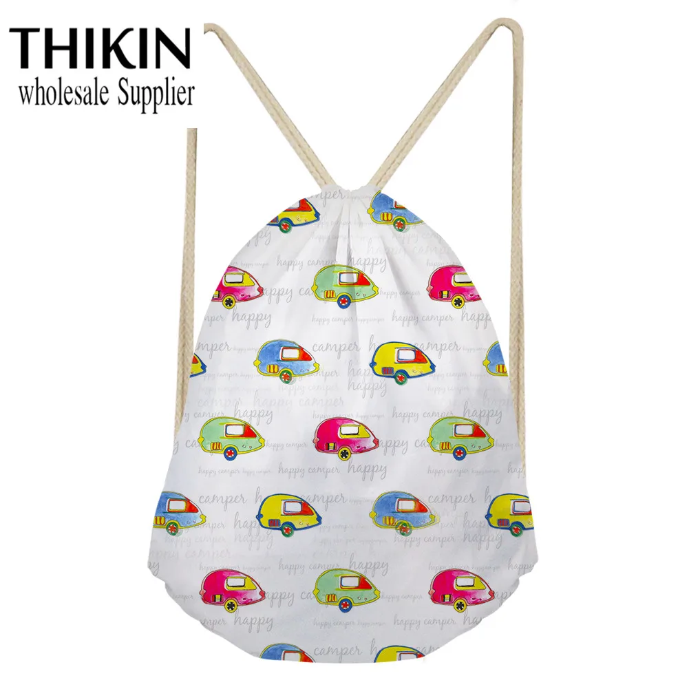 as picture THIKIN Happy Campers печать для женщин и мужчин сумки на шнурке подростков мультфильм рюкзак полиэстер Mochila Feminina Sac Dos повседневное - Цвет: as picture