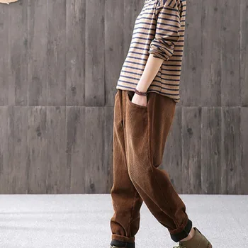 

Hot Big Pockets Elastic Waist Harem Pants Women Casual Loose Streetwear Trouser Ankle-Length Pants